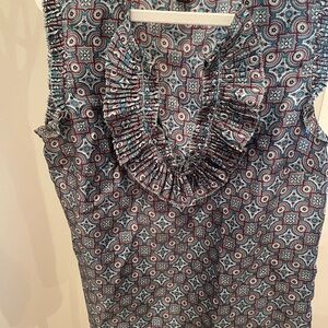 J.Crew Geometric Patterned Silk Ruffle Sleeveless Top